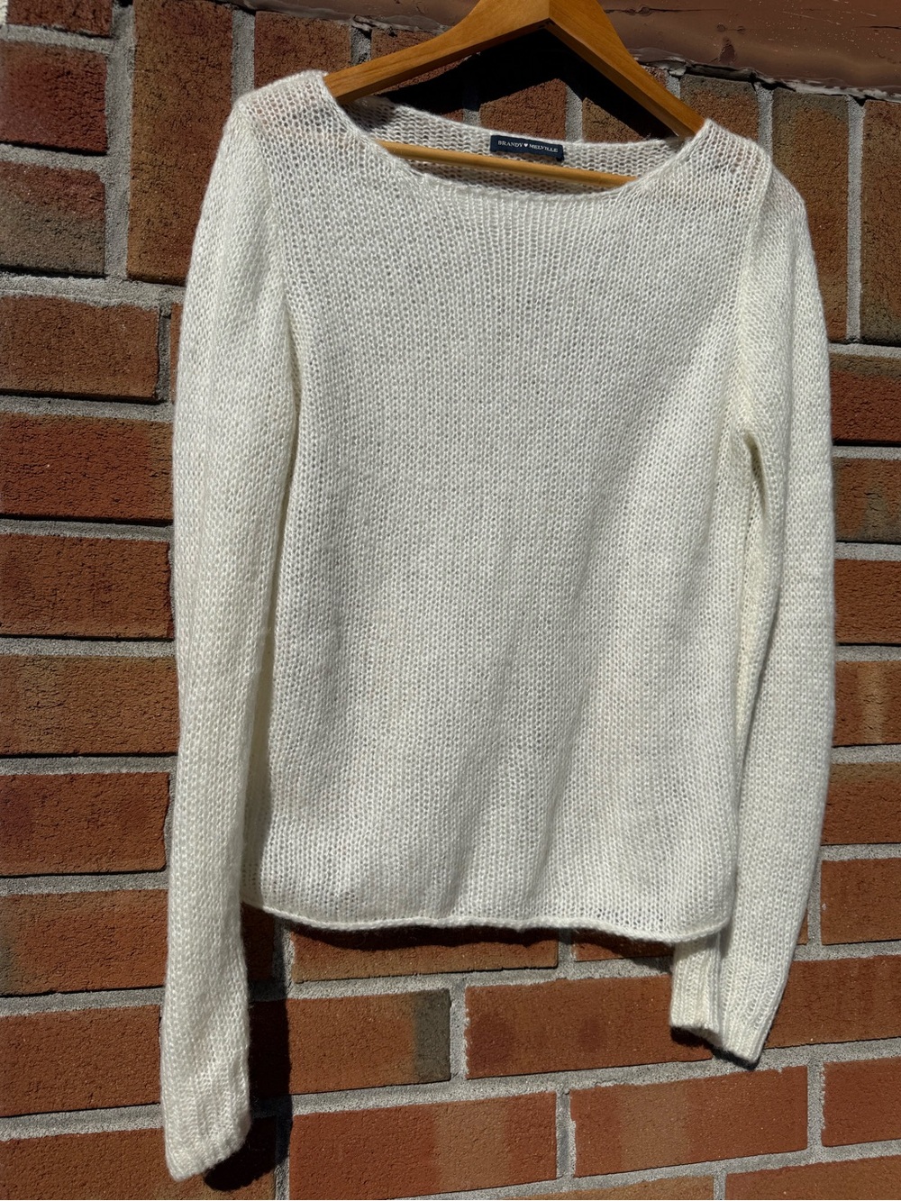Brandy Melville Cream Knit Boatneck Sweater Mohair